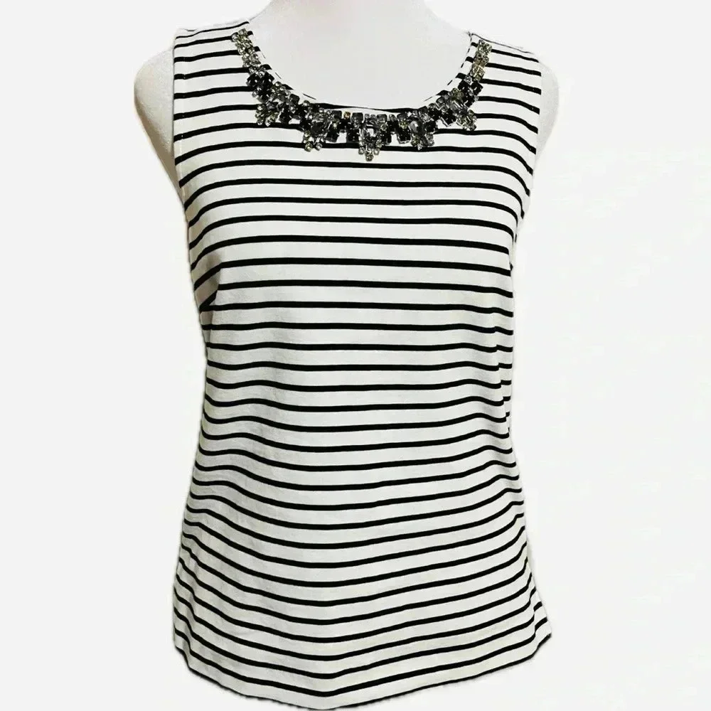 J.Crew jeweled neck sleeveless striped top XS